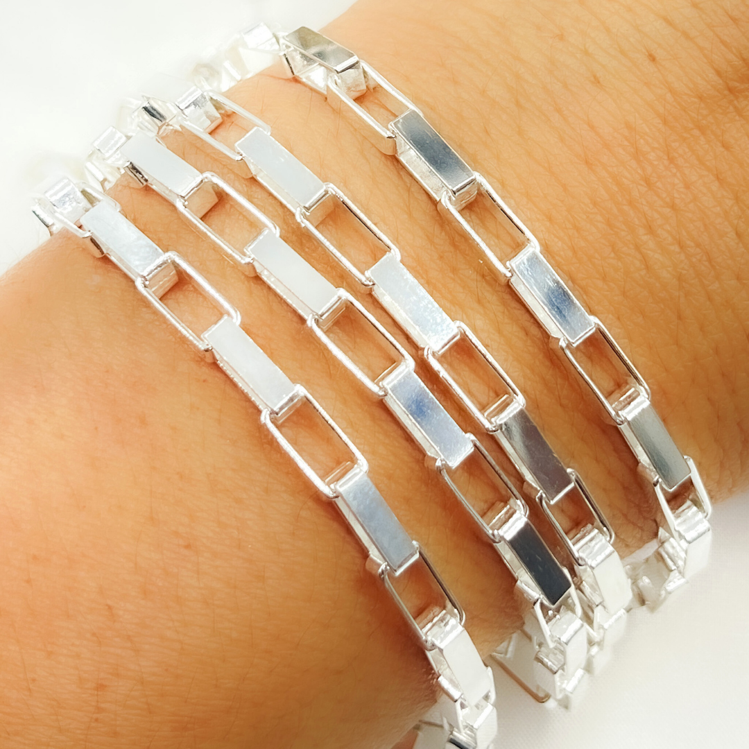 V42SS. Sterling Silver Flat Box Link Chain