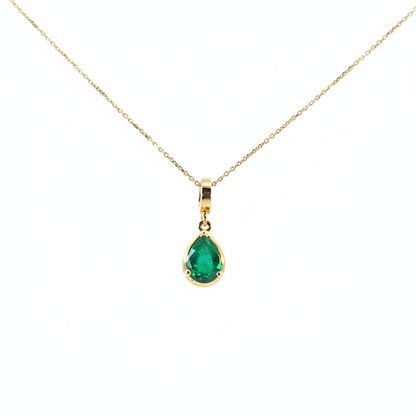 CMZ00361EM. 14K Solid Gold Drop-Shaped Emerald Charm