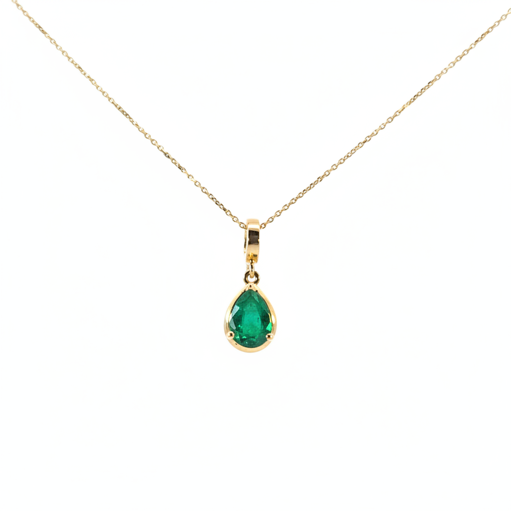 CMZ00361EM. 14K Solid Gold Drop-Shaped Emerald Charm