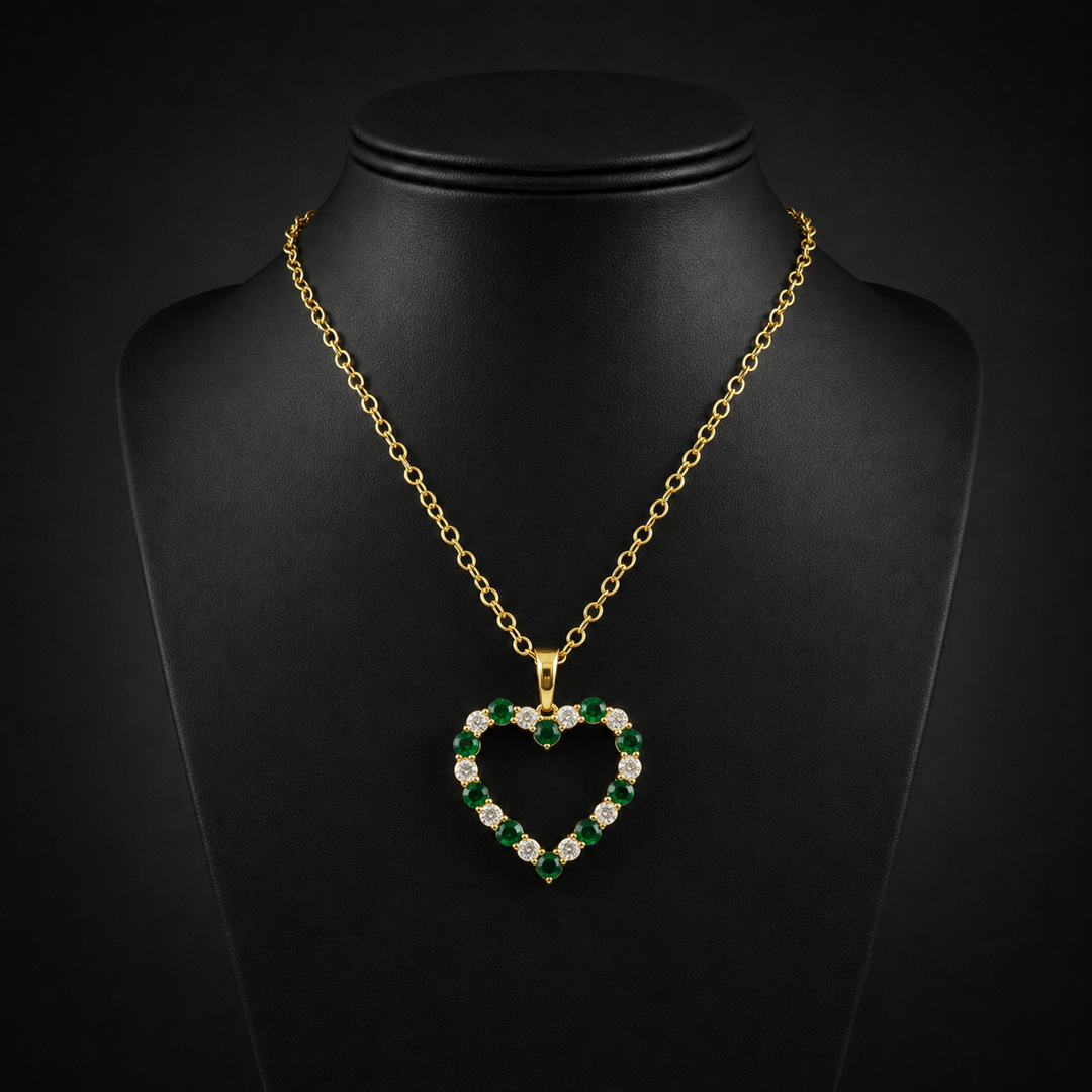 PHD38921. 14K Solid Gold Diamond and Gemstone Heart Shape Necklace