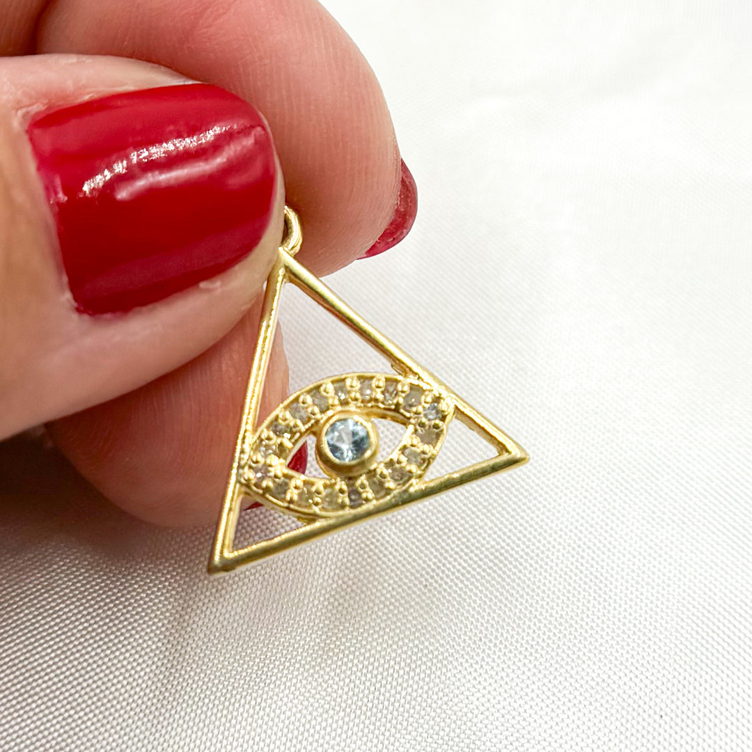 DC037. Diamond Sterling Silver Triangle Eye Pendant with Gemstone
