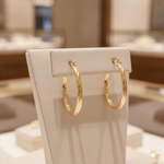 Load image into Gallery viewer, GER60. 14K Solid Gold Engraved Tornado Hollow Hoop Earrings