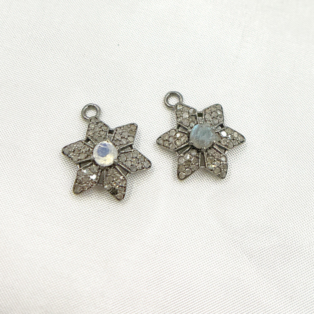 DSC033. Diamond Sterling Silver Flower Charm with Gemstone