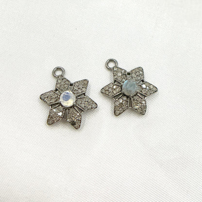 DSC033. Diamond Sterling Silver Flower Charm with Gemstone