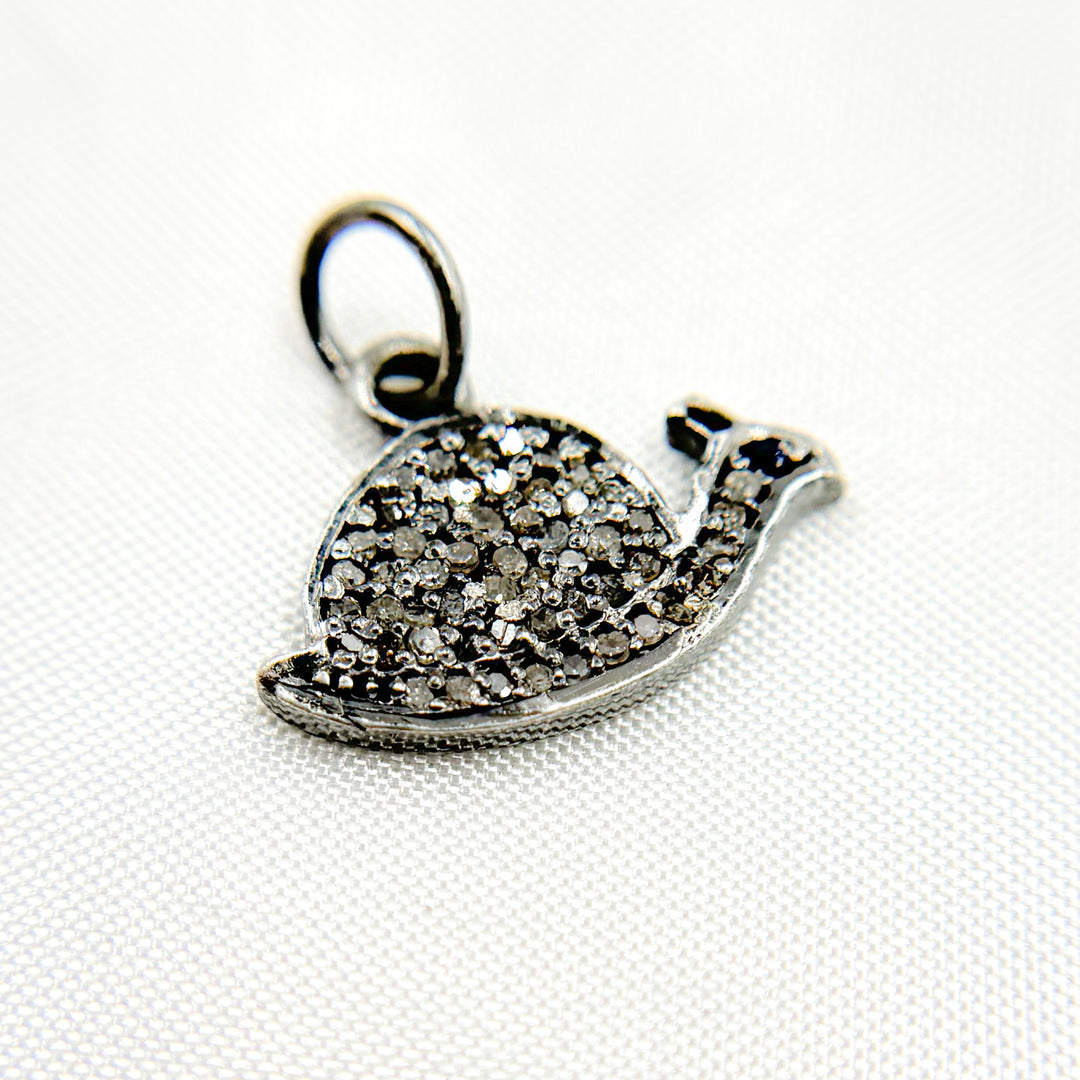 DC012. Diamond & Sterling Silver Snail Charm with Gemstones