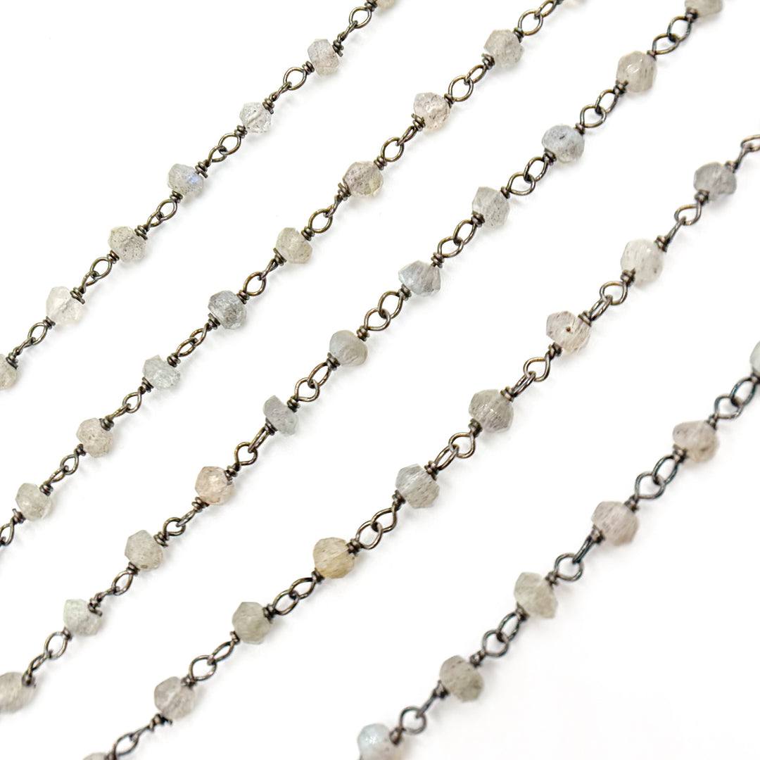 Labradorite Wire Wrap Chain made with Black Rhodium Sterling Silver