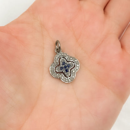 DC389. Diamond Sterling Silver Flower Charm with Gemstone
