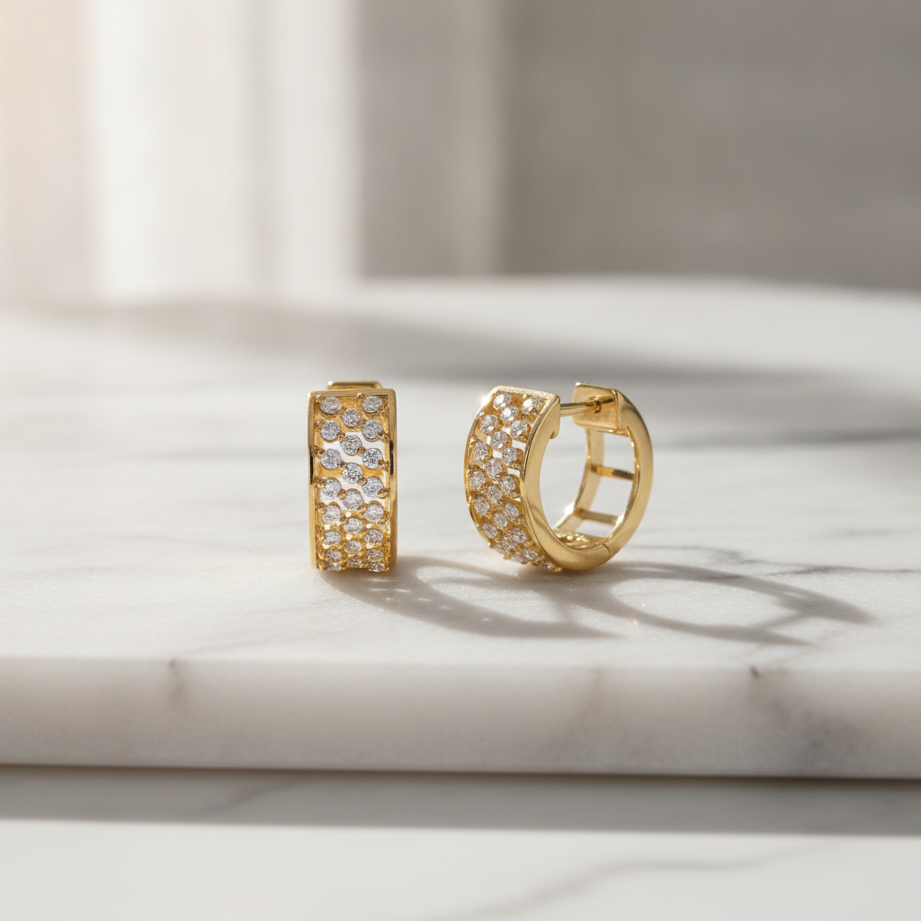 EHH57520. 14K Solid Yellow Gold Diamond Hoop Earrings
