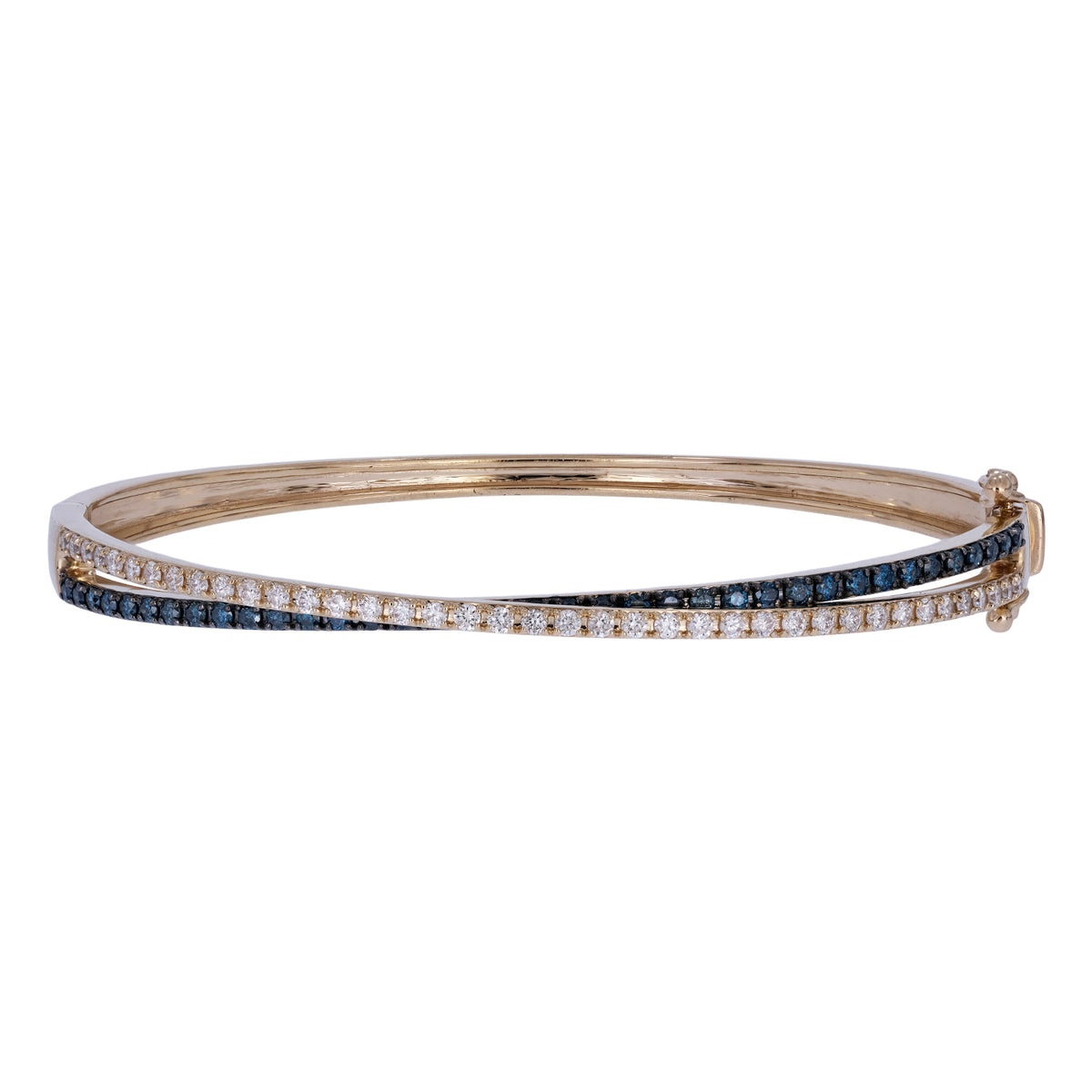 BNN68618B. 14K Solid Gold Blue Sapphire and Diamonds Twisted Bangle