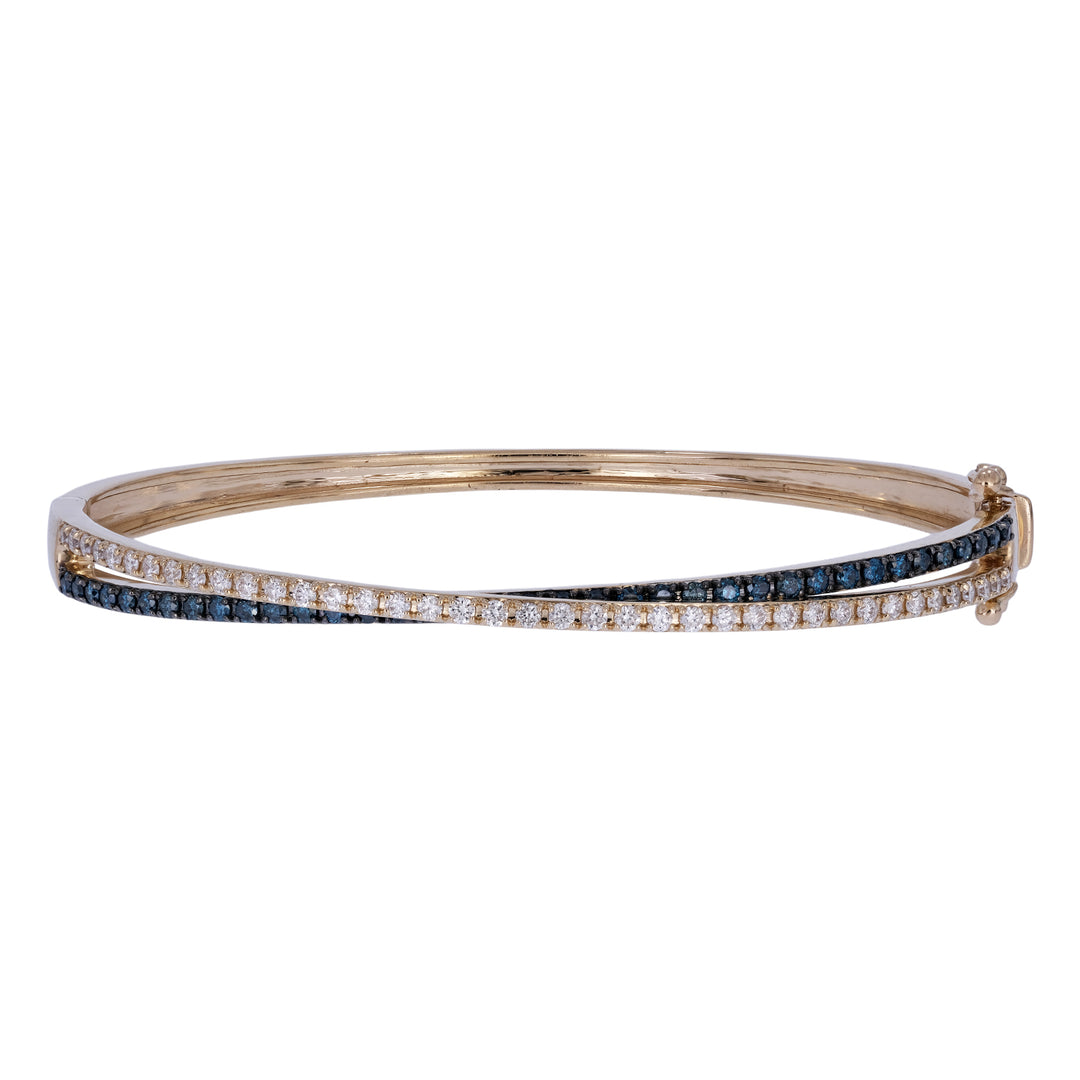 BNN68618B. 14K Solid Gold Blue Sapphire and Diamonds Twisted Bangle