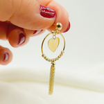 Load image into Gallery viewer, 14K Gold Hoop with Heart and Diamond Cut Ball Earrings. GER109
