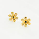 Load image into Gallery viewer, DE058. Diamond and Gemstones Sterling Silver Flower Studs
