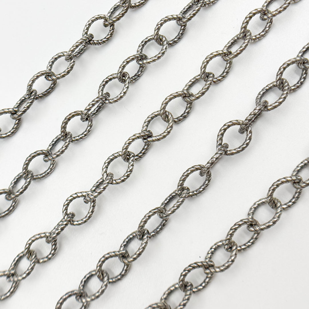 617OX. Oxidized Sterling Silver Twisted Round Link Chain