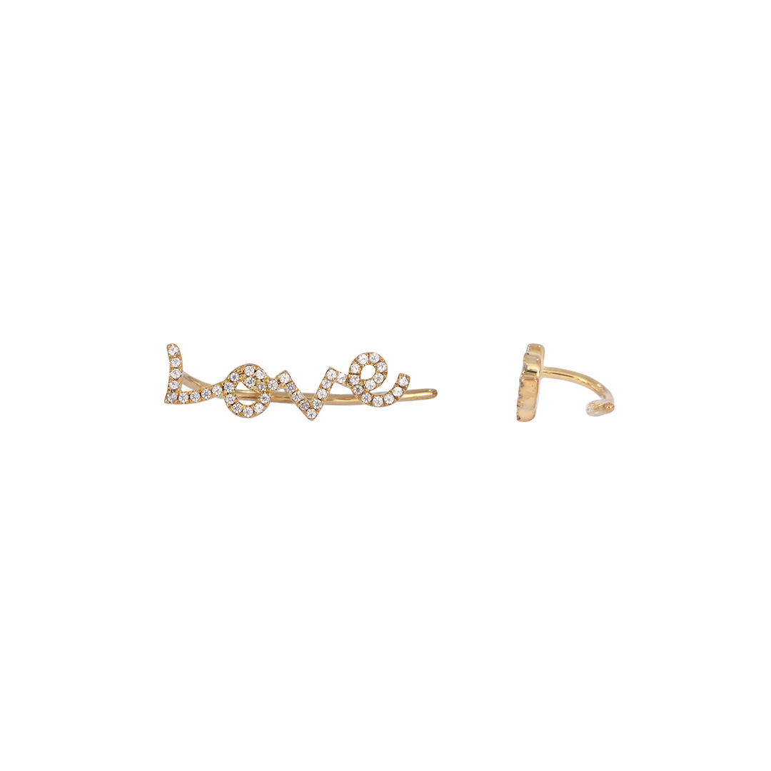 14K Solid Yellow Gold and Diamonds LOVE Dangle Earring