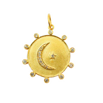 Load image into Gallery viewer, 14K Solid Gold with Diamonds Circle Shape Charm with Moon and Star in the Center. GDP205
