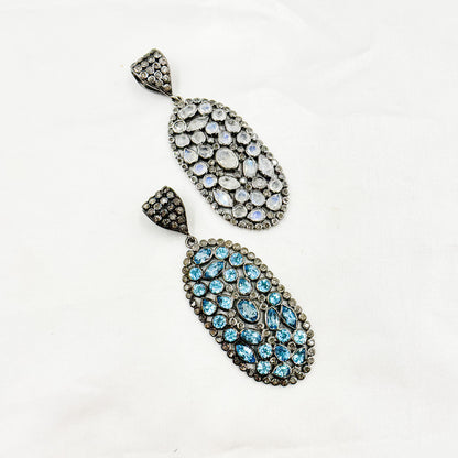 DSP024. Diamond Silver Gemstone Oval Pendant