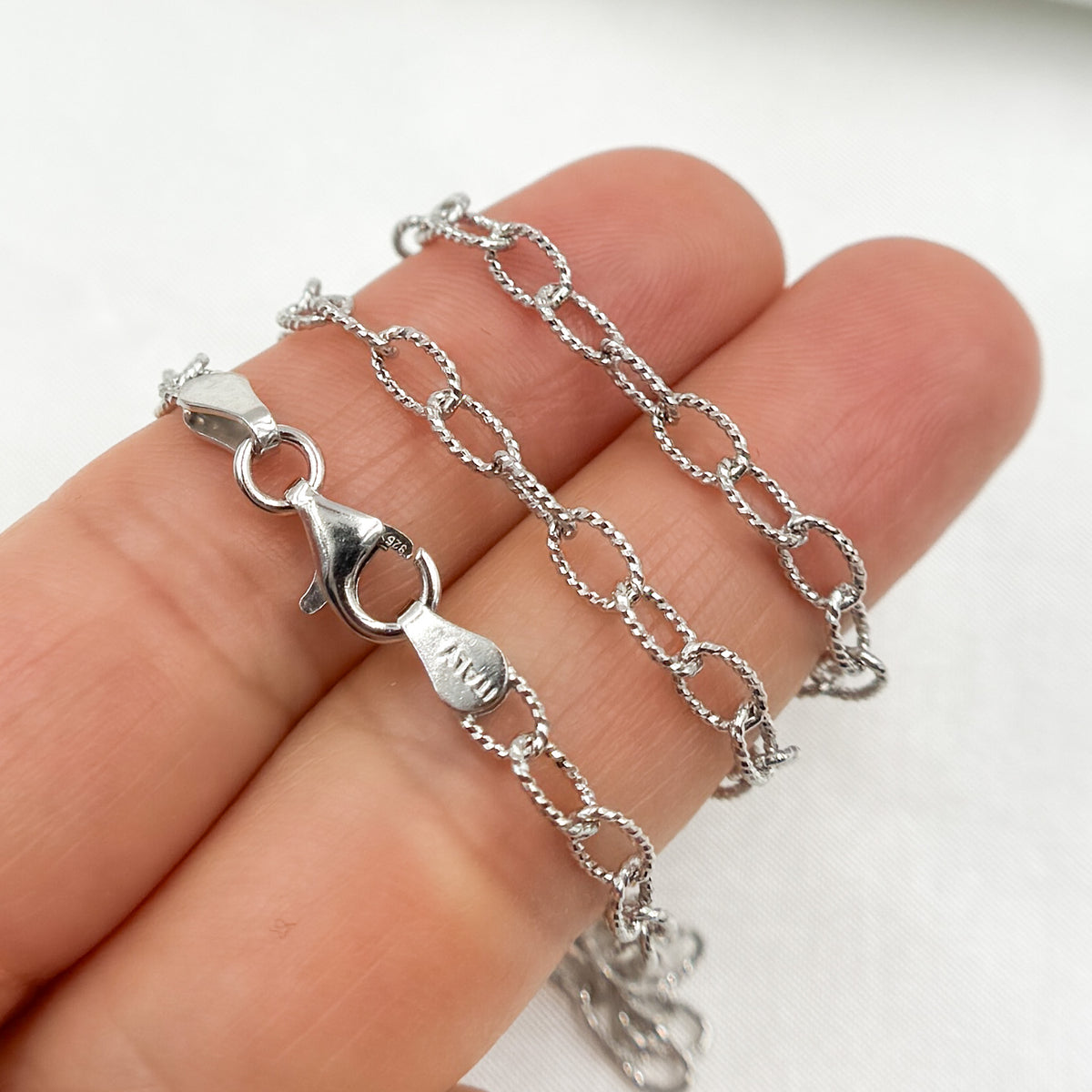 80DRH. White Rhodium Sterling Silver Textured Cable Necklace