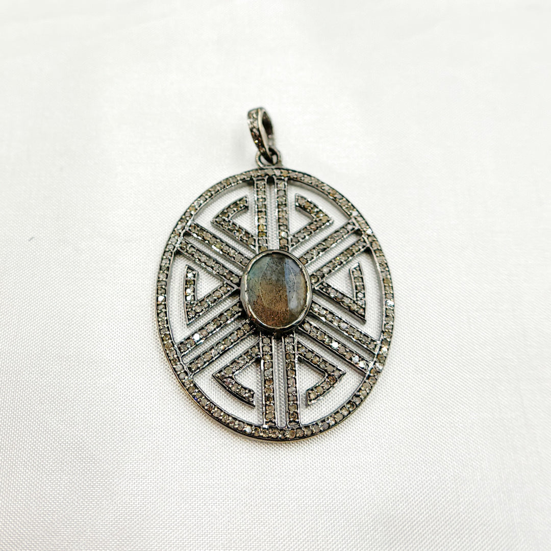 DP680. Diamond Sterling Silver Oval Fancy Pendant