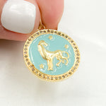 Load image into Gallery viewer, DP608A. Diamond Sterling Silver Round Leo Zodiac Enamel Pendant
