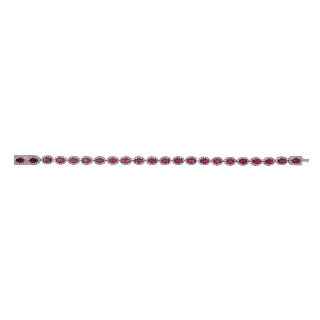 CB974045X3. 14K Solid Gold Diamond and Gemstone Oval Bracelet