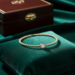 Load image into Gallery viewer, BNB68644. 14K Solid Gold Baguette Diamond Beaded Bangle