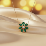Load image into Gallery viewer, CN97250EM6X4. 18K Solid Gold Diamond and Emerald Flower Shape Necklace