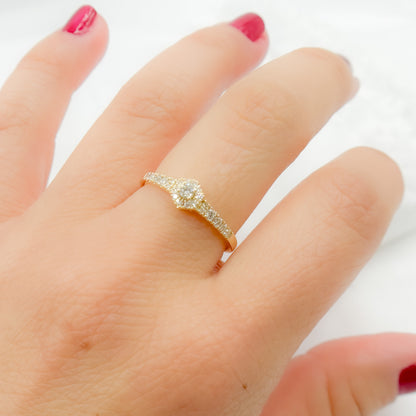 14K Solid Yellow Gold Diamond Hexagon Ring.
