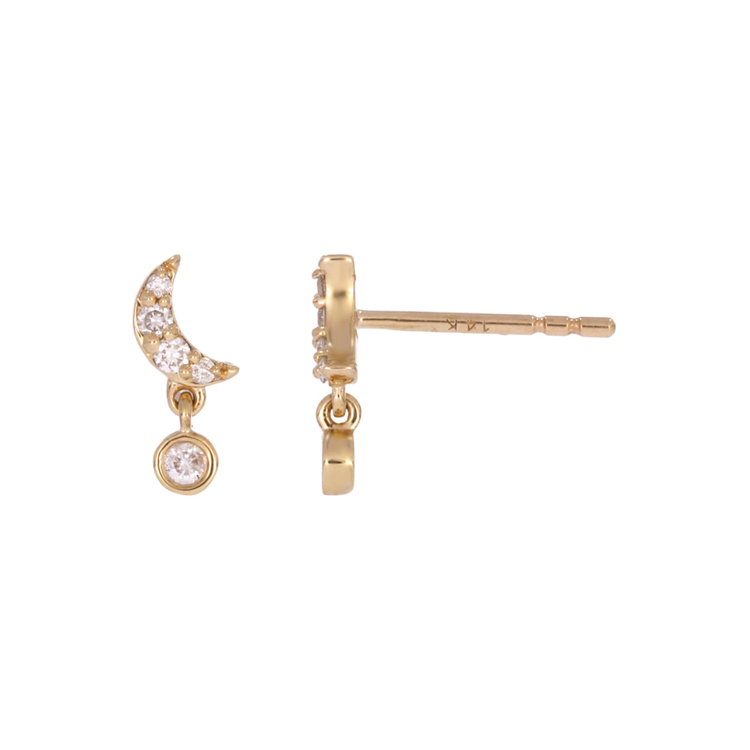 EFB54156. 14K Solid Gold Diamond Moon Studs Earrings