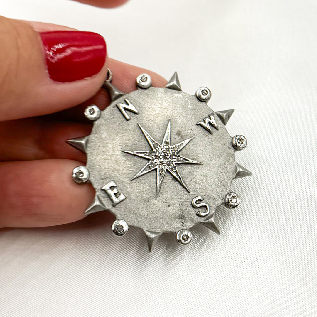 DP531. Diamond Sterling Silver Round Compass Pendant