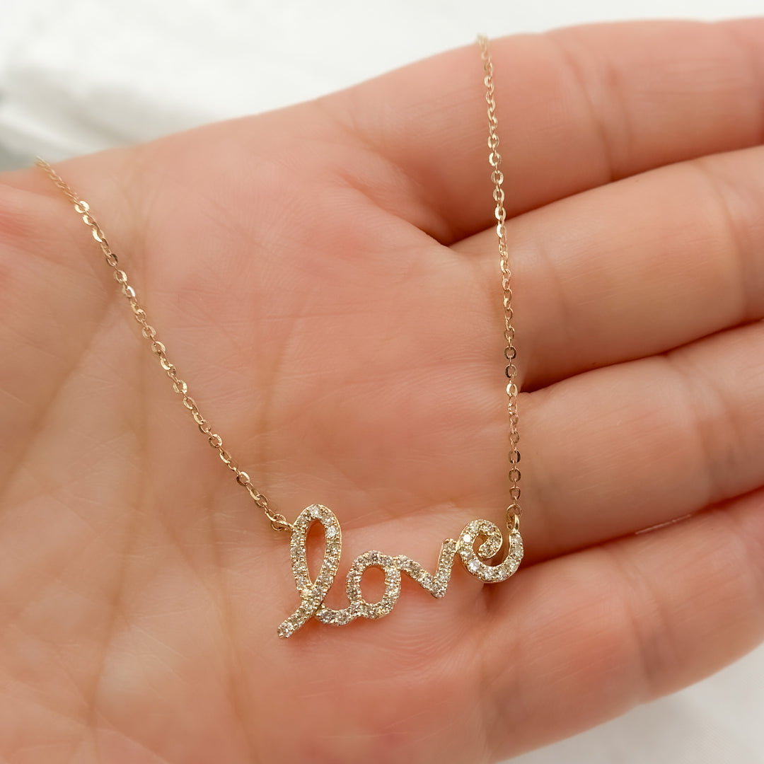 14K Solid Gold LOVE Word Diamond Necklace. NFF71569