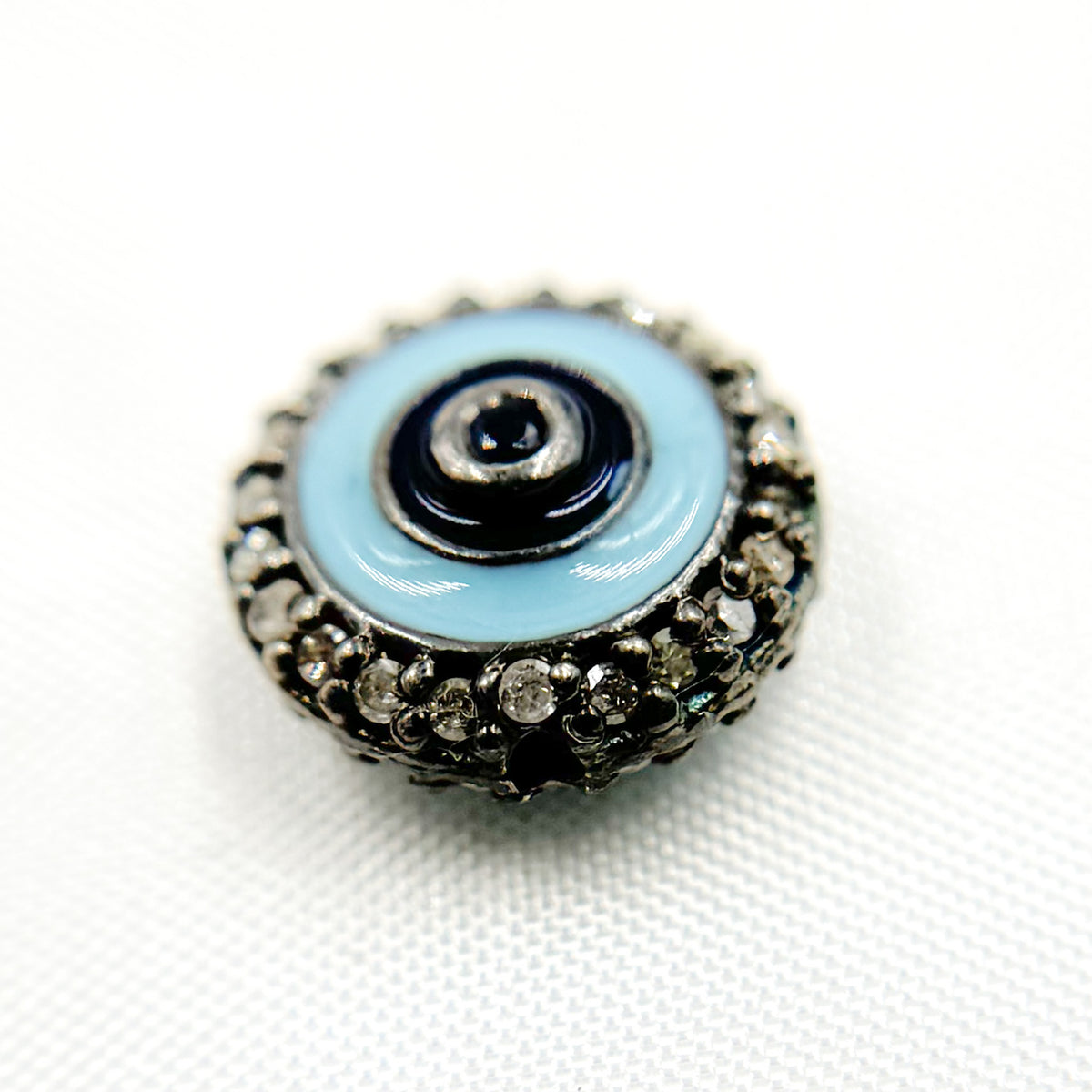 Silver Round Enamel Bead with Gemstone