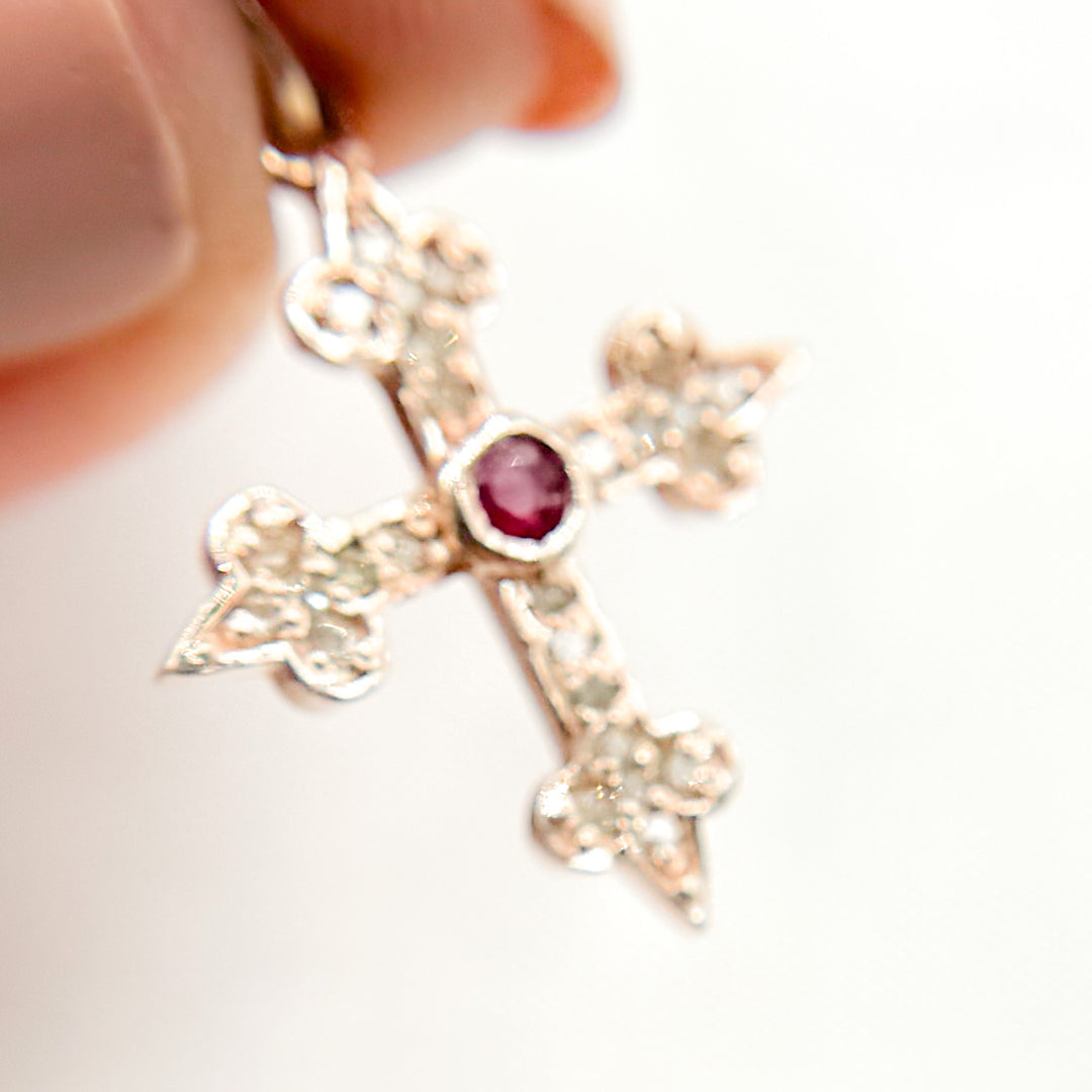 DC327. Diamond Sterling Silver Cross Pendant with Gemstone