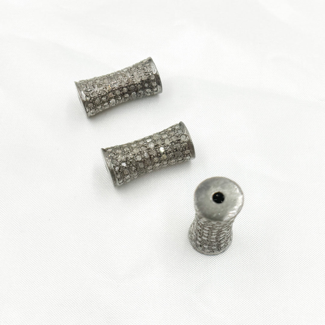 DC827. Diamond & Sterling Silver Cylindrical Bead