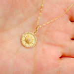 Load image into Gallery viewer, 14K Solid Gold Circle Charm with Diamonds and Star in the Center. GDP530
