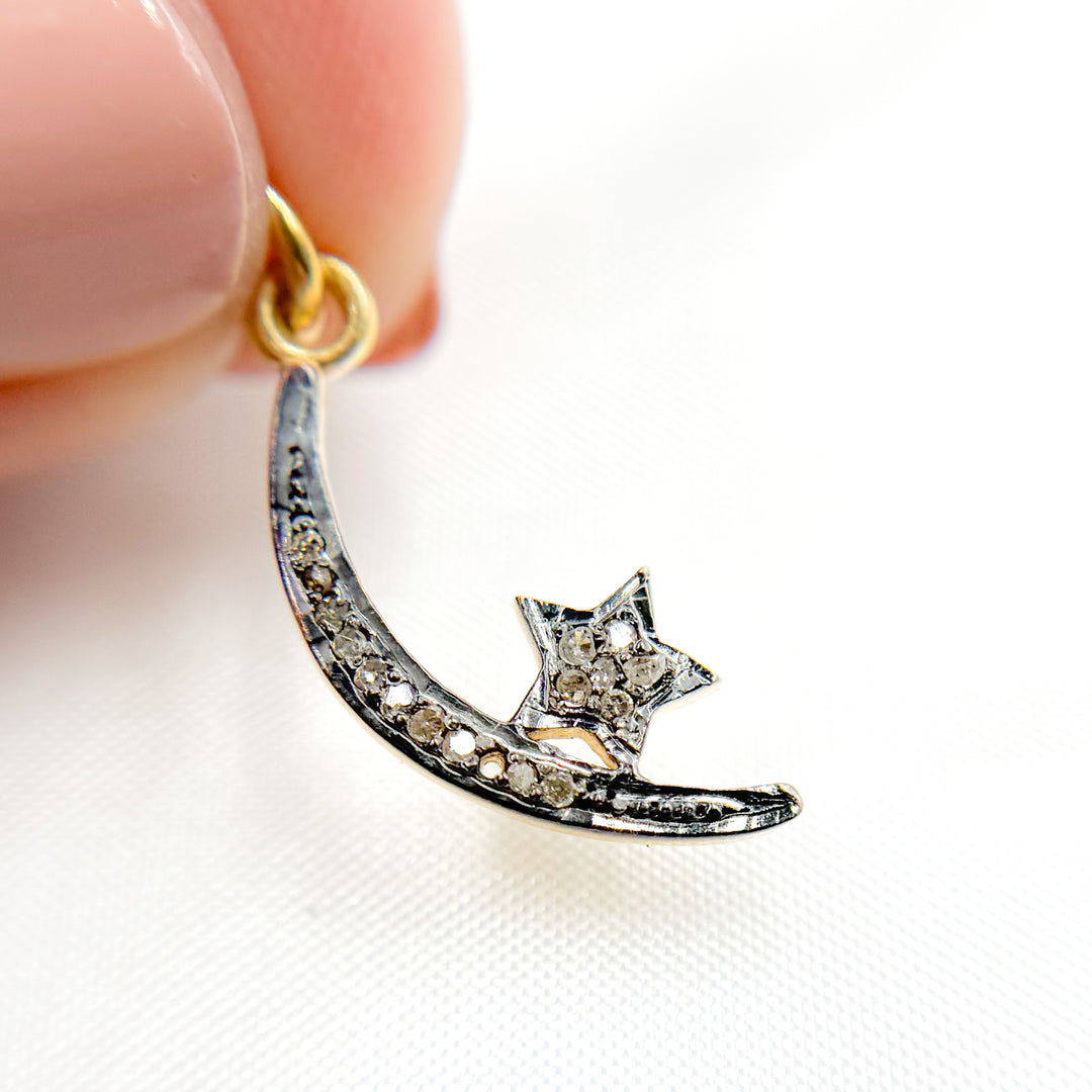 DC403. Diamond Sterling Silver Moon and Star Pendant