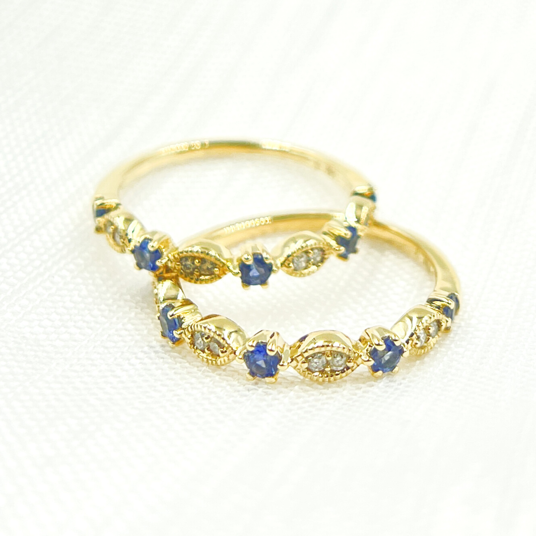 14K Solid Gold Diamond & Blue Sapphire Ring. RAE00536BS