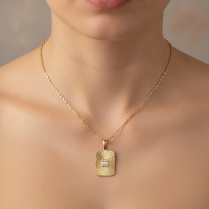 PFA33149. 14K Solid Gold Diamond Rectangle Necklace