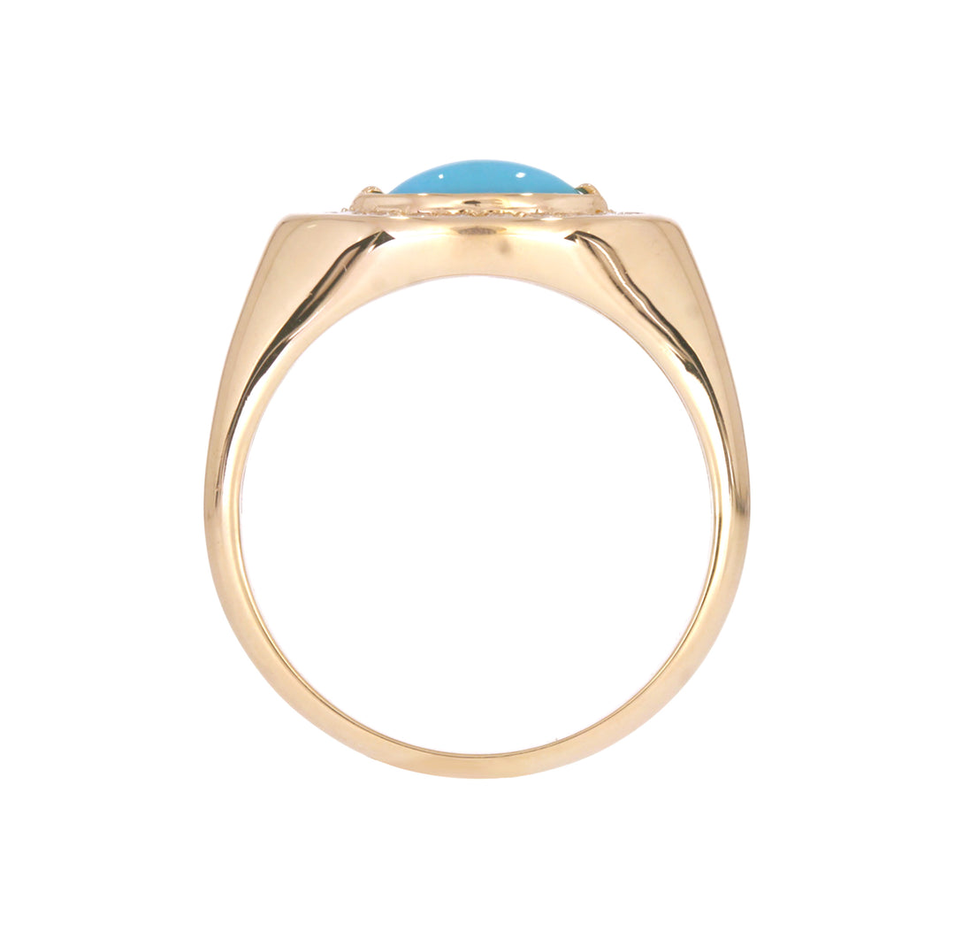 CR96516TQ8X4. 14K Solid Gold Diamond and Turquoise Oval Ring