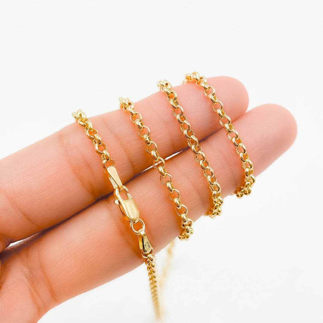 000HVR0344000. 14K Solid Yellow Gold Round Rolo Hollow Chain Necklace