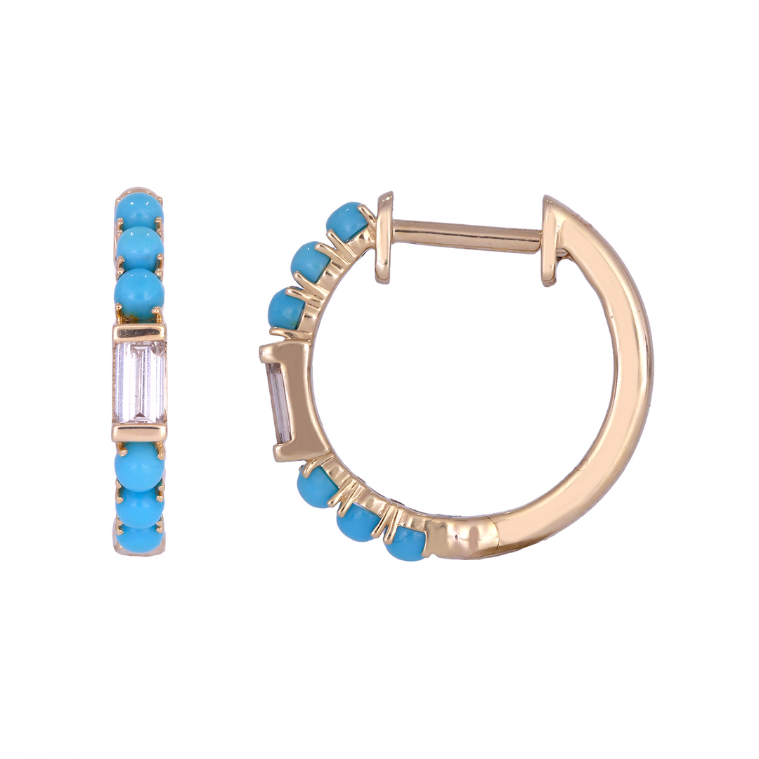 Buy Gold Diamonds and Turquoise Hoops
