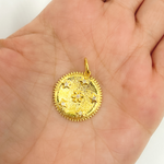 Load image into Gallery viewer, 14K Solid Gold with Diamonds Circle Shape with Flowers &amp; Stars Charm. KG26
