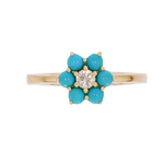 Load image into Gallery viewer, RFB19162TQ. 14K Solid Yellow Gold Diamond and Turquoise Flower Ring