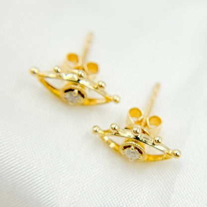 ER418283. 14K Solid Yellow Gold Diamond Eye Stud Earring