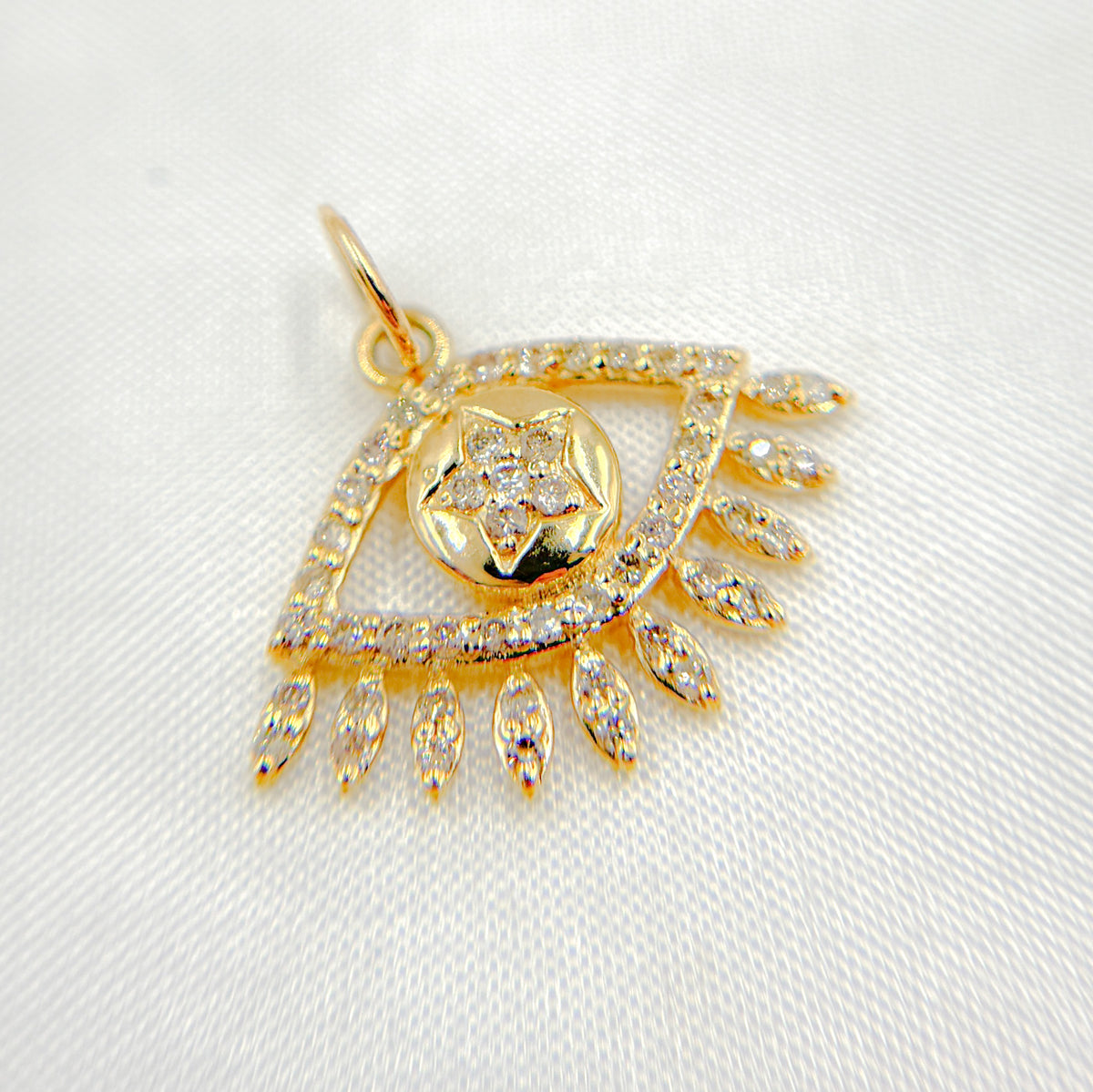 14K Solid Gold Evil Eye Pendant with Diamonds & Stone. GDP367