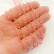 V245PKGP. Gold Plated Enamel Sterling Silver Pink Enamel Chain