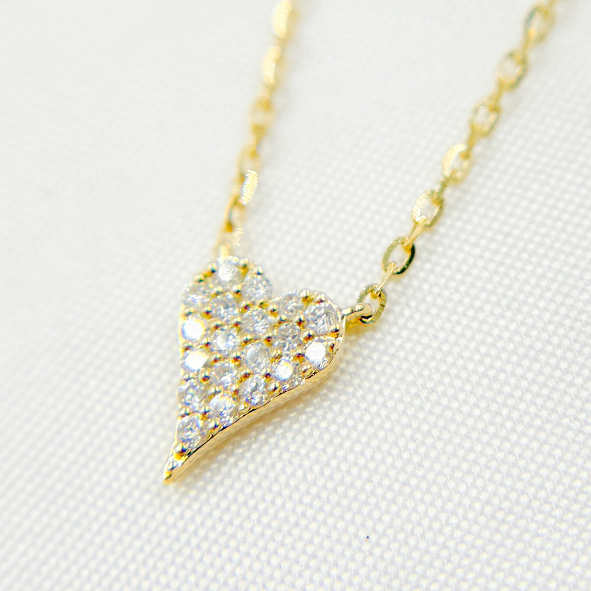 14K Solid Gold Diamond Heart Necklace