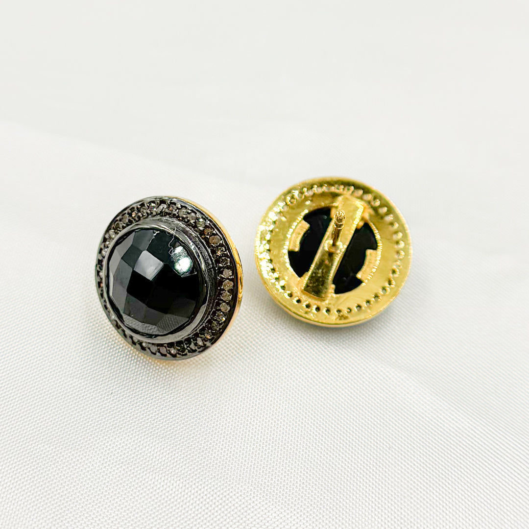 DE029. Diamond Sterling Silver Gemstone Round Studs