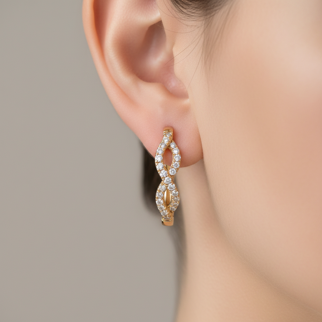 EHC57630. 14K Solid Gold Diamond Fancy Hoops
