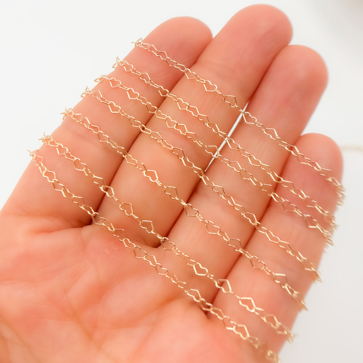 14K Yellow Solid Gold Heart Link Chain