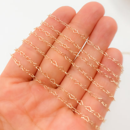 14K Yellow Solid Gold Heart Link Chain